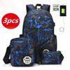 3PCS Camouflage Print Backpack Set School Bag for Teen Boys and College Students with USB Port