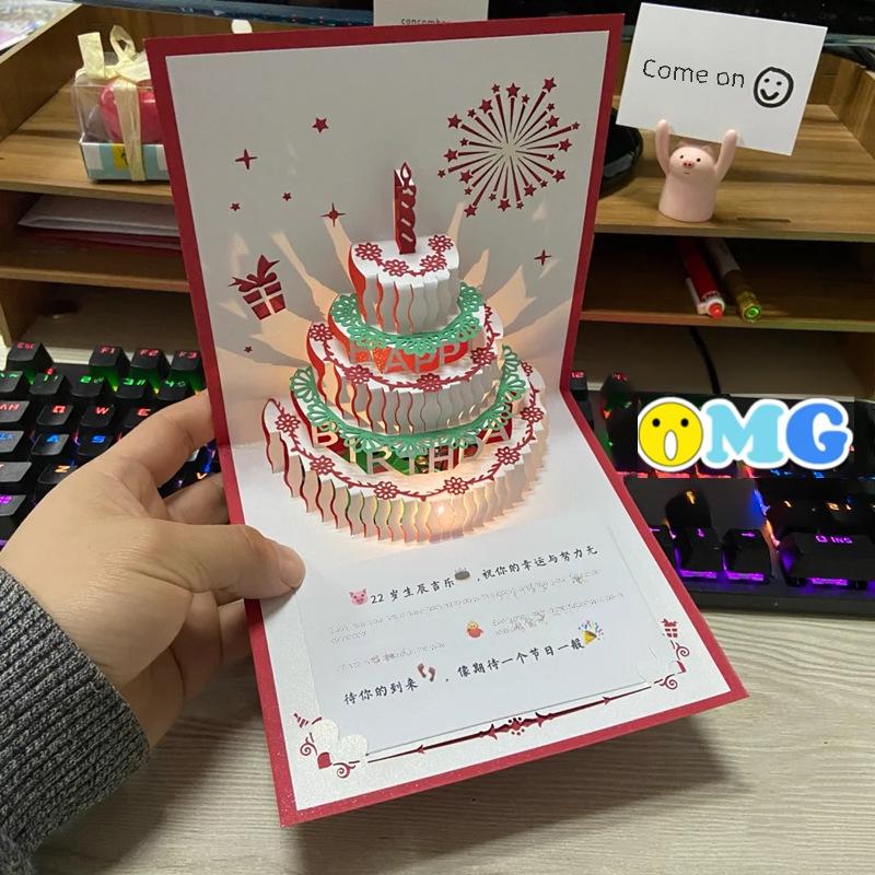 3D-открытка на день рождения с музыкой для торта и фотопечатью