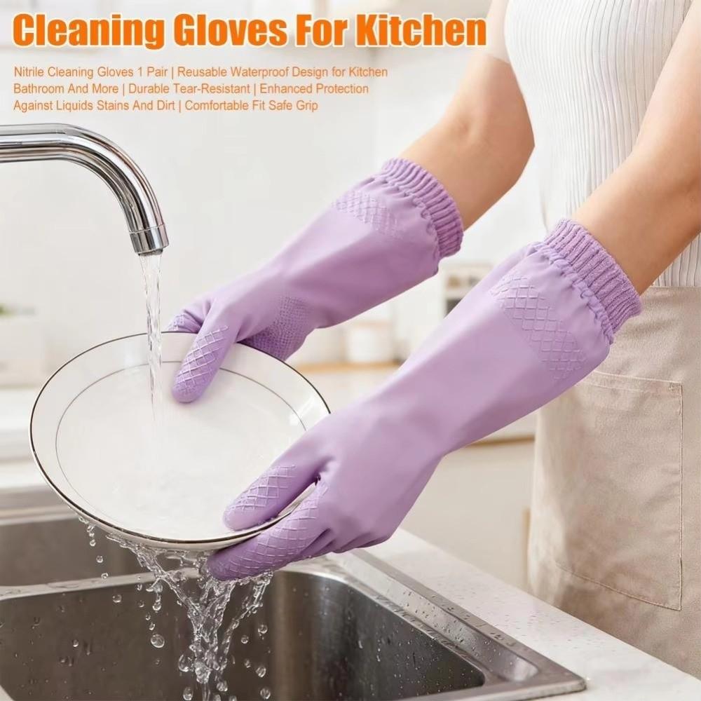Waterproof Fleece Gloves Durable Dishwashing Gloves Long Cuff Kitchen Gloves  Household