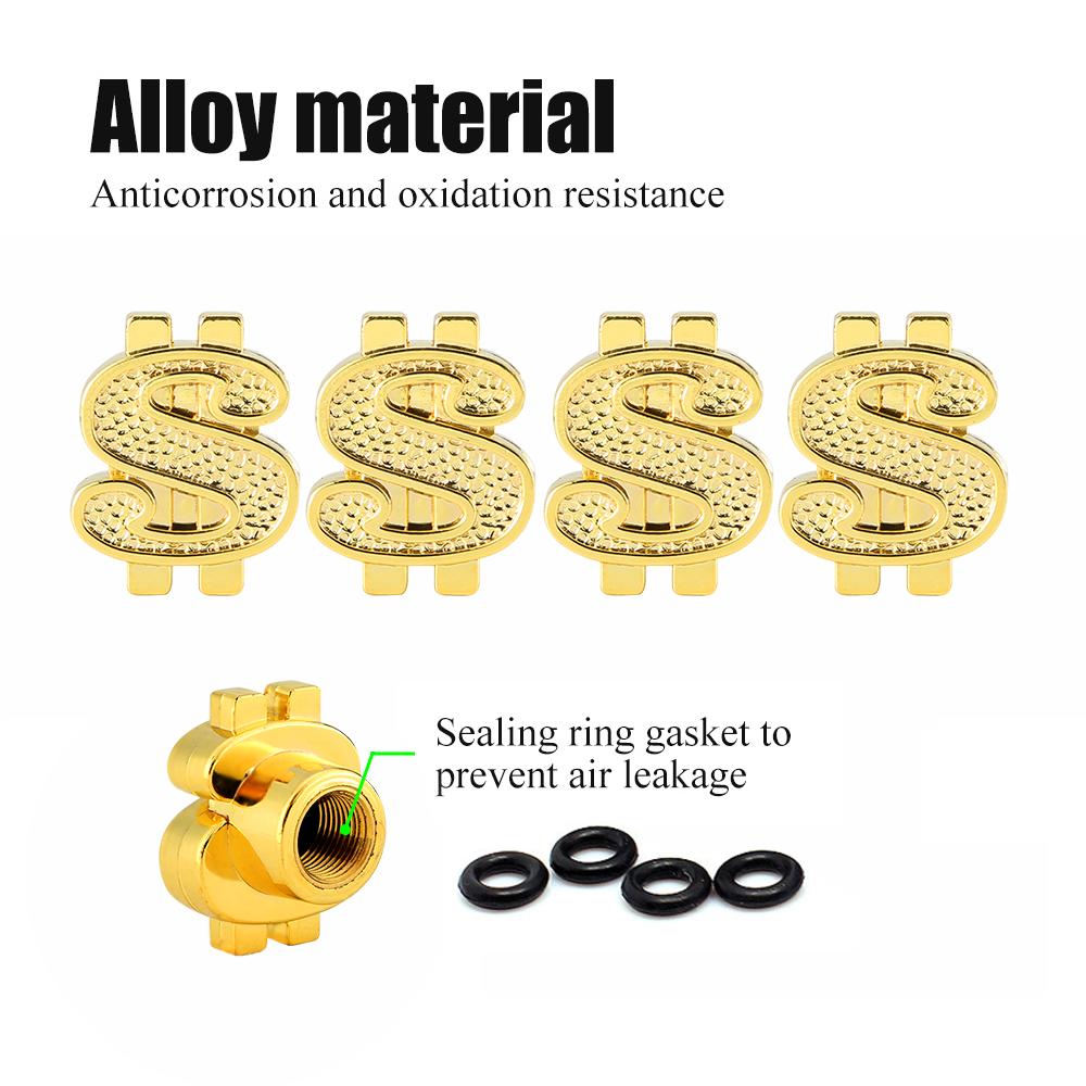 DSYCAR 4Pcs/Set Universal Car Moto Bike Dollar Symbol Wheel Tire Valve Stem Caps Dust Cover Car Styling Easy Installation New