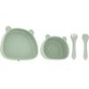 4pcs Children Plate Utensils Set Silicone Suction Bowls Set Toddler Panda Shape Plate Olive Green