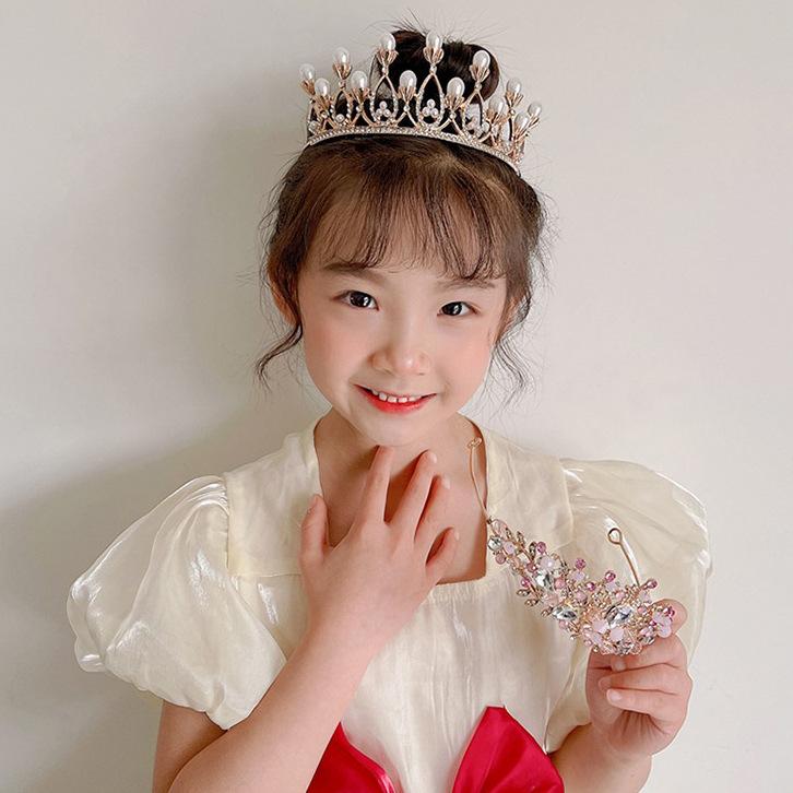 Детский головной убор в виде короны для маленькой принцессы, повязка на голову на день рождения для девочек, аксессуары для волос с кристаллами, подарок на день рождения