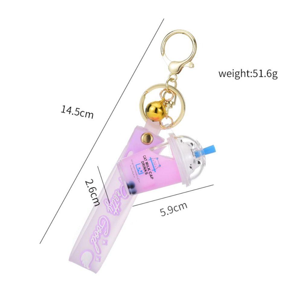 Bag Charm Cat Pearl Milk Tea Cup Keychain Key Chain Soft Drink Keyring Floating Drink Keyring