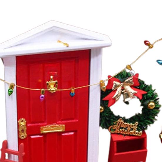 11 шт. Набор миниатюрного рождественского декора для кукольных домиков, пластиковая елка, гирлянды, венок, почтовый ящик, сказочные двери, набор для создания сцены своими руками, аксессуары в красной тематике для 1:12
