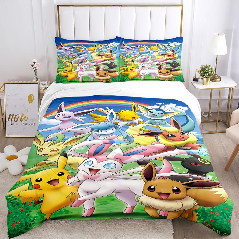 Pokmon Rainbow Celebration Print 3Pcs Bedding Setduvet Cover With 2 Bedropillowcase Home Birthday Gift