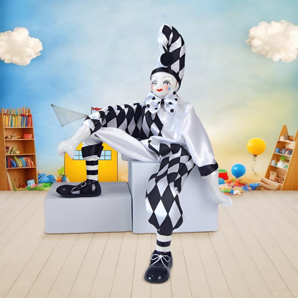 Porcelain Clown Doll Harlequin 15inch Vintage Collections Toy Dolls Figurine Model