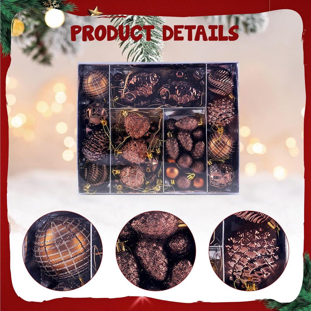 53 Pieces Ball Ornaments Shatterproof Christmas Pendants Cone Baubles Hanging Tree Decorations Made