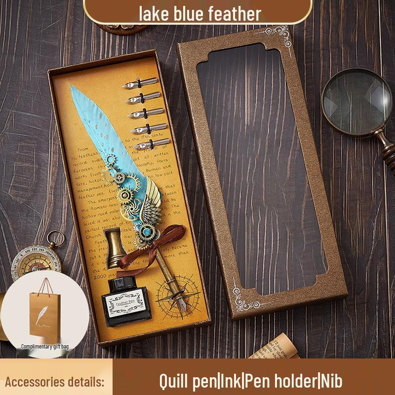 European Steampunk Quill and Ink Set with Wax Seal - Retro Fountain Pen Gift Box for Birthdays