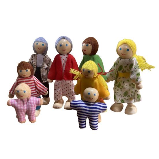 Кукольные домики Люди 8 Фигурки Семьи Деревянные Куклы Реалистичный Дизайн Подвижные Куклы для Творческой Игры Образовательные