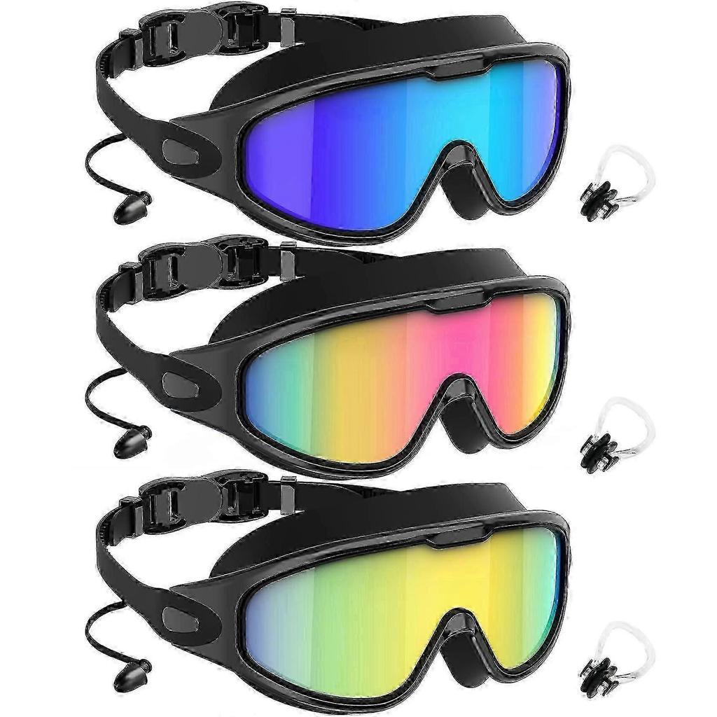 Swimming Goggles for Adults Wide View UV400 Protection Anti Fog No Leak for Men Women 3 Pack