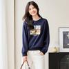 Oil Painting Printed Sweatshirt Women's Loose Slim Autumn Round Neck Pullover Top