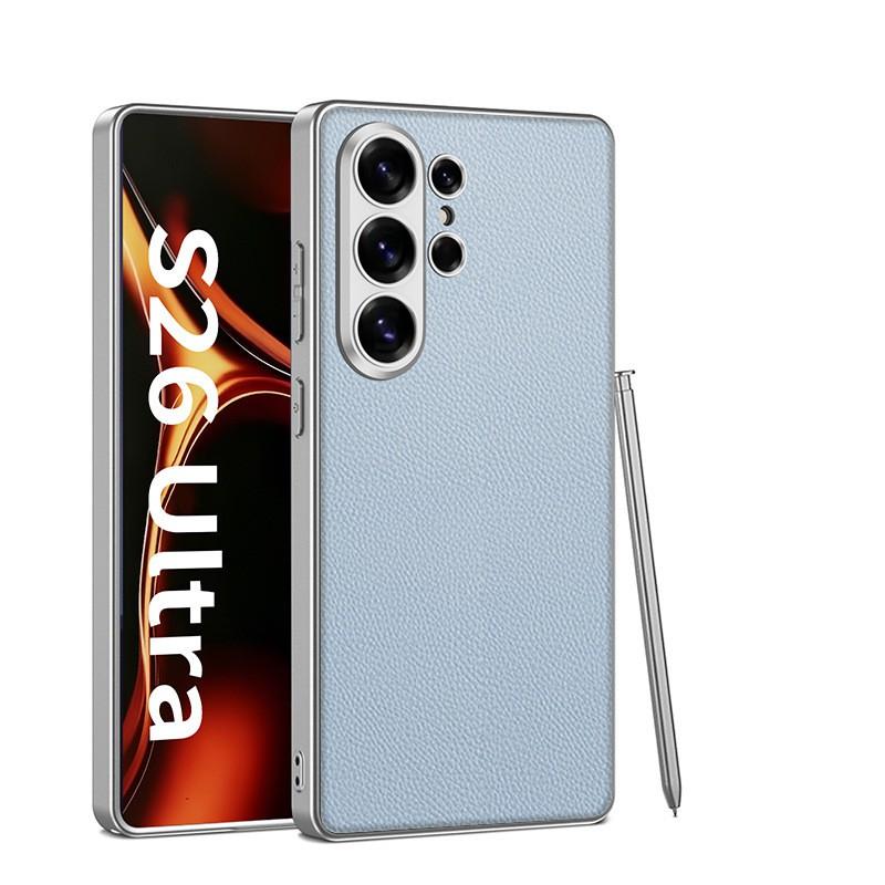 Premium Slim Metal-Paint Vegan Leather Case Galaxy S26 Ultra S25 S24 Shockproof Anti-Slip Protective Cover