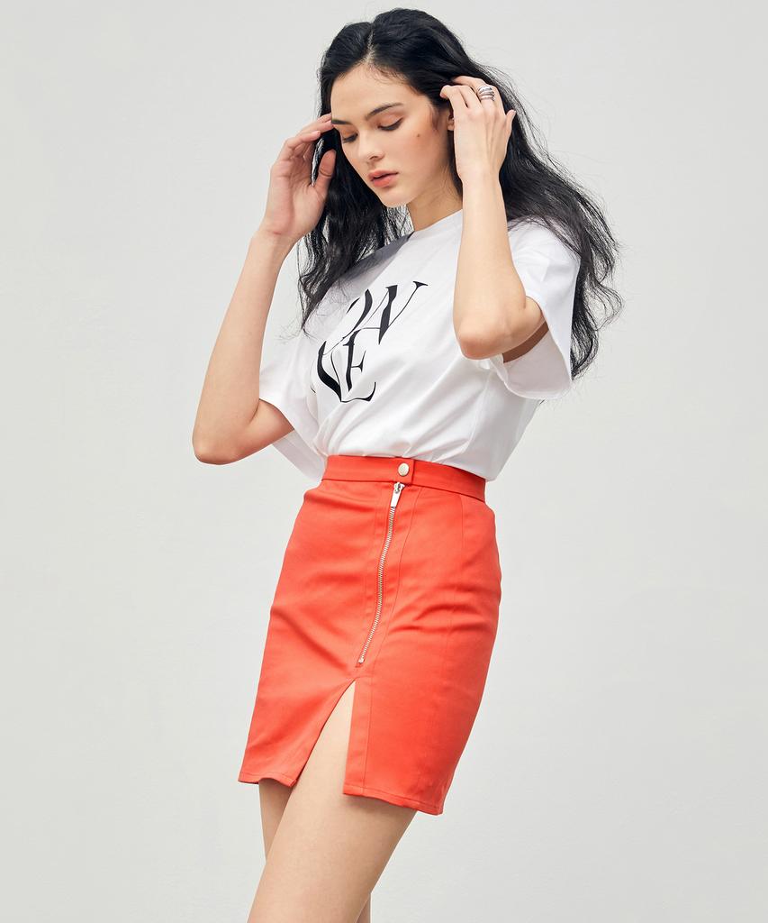Onneu Zip-Pointed Mini Skirt Red