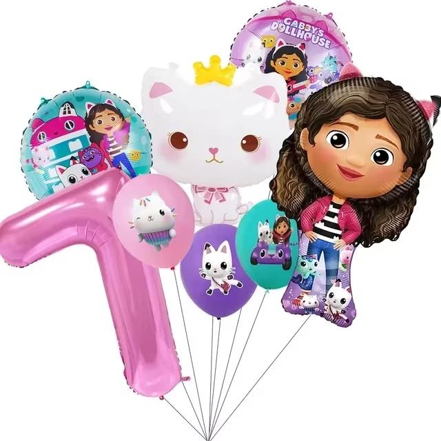 Gabby Dollhouse Cats Balloon Birthday Party Decorations green pink Cat Tableware Tablecloth Napkin Plate Cups Sticker Party Supp