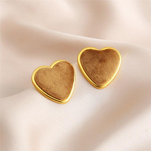 17KM Винтажные красочные бархатные серьги-гвоздики в форме сердца для женщин и девочек, элегантные металлические серьги с флокированием для пирсинга ушей, ювелирные изделия, подарки