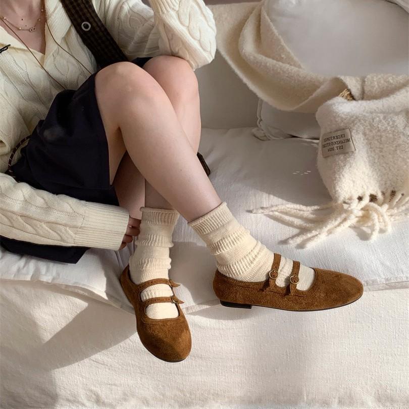 Premium Retro Double-breasted Woolen Mary Jane Shoes Women's 2025 Autumn and Winter New Versatile Flat Single Shoes Grandma Shoes