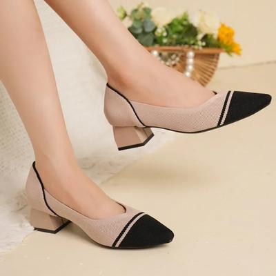 Распродажа модной женской обуви 2024 года, новые женские туфли-лодочки One Kick, осенние туфли с острым носком, дышащая сетка, разноцветные туфли на толстом каблуке