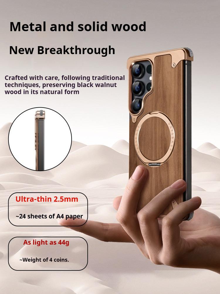 Деревянный чехол Eary для Samsung Galaxy S26 S25 Ultra с магнитной подставкой, вращающийся на 360°, безрамный, противоударный, защитный чехол