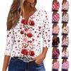 Женский повседневный универсальный топ с V-образным вырезом и рукавом три четверти на пуговицах с принтом ко Дню святого Валентина