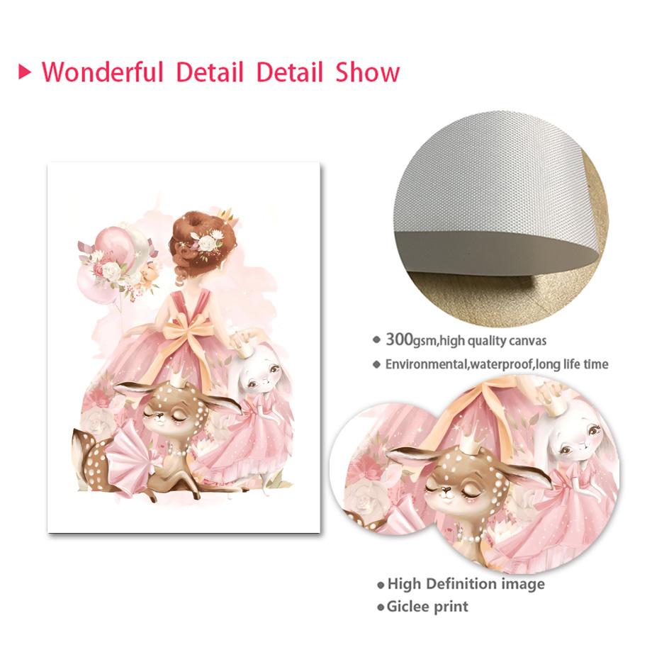 Kawaii палевый кролик лиса принцесса Корона настенная живопись на холсте плакаты на скандинавскую тему и принты настенные панно для маленьких девочек Декор детской комнаты