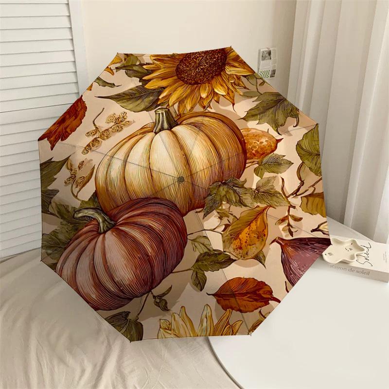 1PC Pumpkin Sunflower Umbrella-8-Rib Reinforced, Automatic Open, Lightweight & Durable, Fashion Accessory for Outdoor-D385