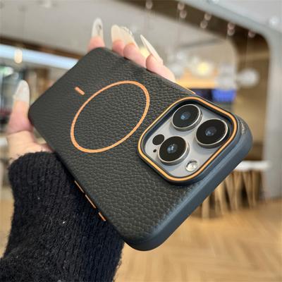 Роскошный чехол из кожи личи для телефона Magsafe для iPhone 11 12 13 14 15 16 Pro Max Plus с матовой магнитной полной защитой