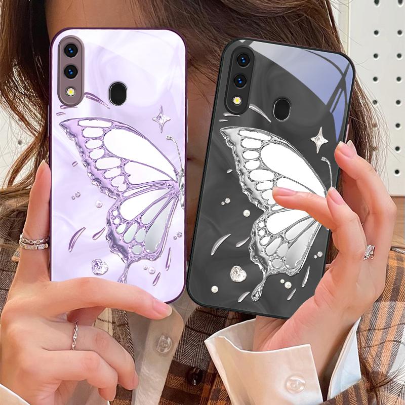 Бабочка из Ледяных Кристаллов Для Samsung A73 72 71 A70 56 55 54 A53 52 51 50 42 A35 A34 33 32 31 26 25 24 23 22 30 стеклянный чехол для телефона