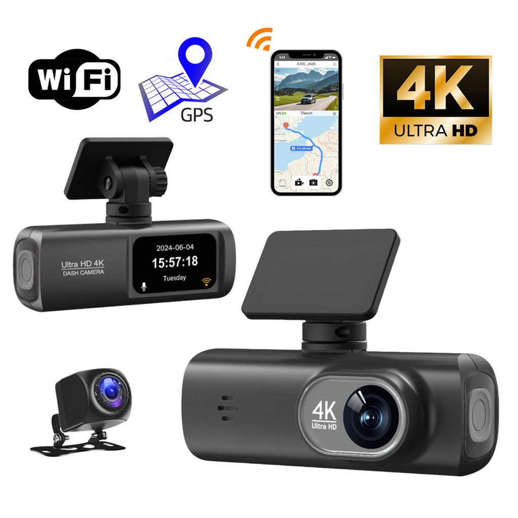 4K Dash Cam Dual Lens Driving Recorder Car DVR 1080P Rear Lens Camera Built-In WiFi GPS 24-Hour Parking Monitoring DVR