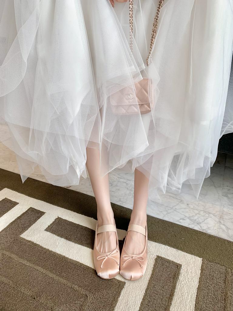 Bowknot Silk Satin Mary Jane Ballet Women's Single Shoes