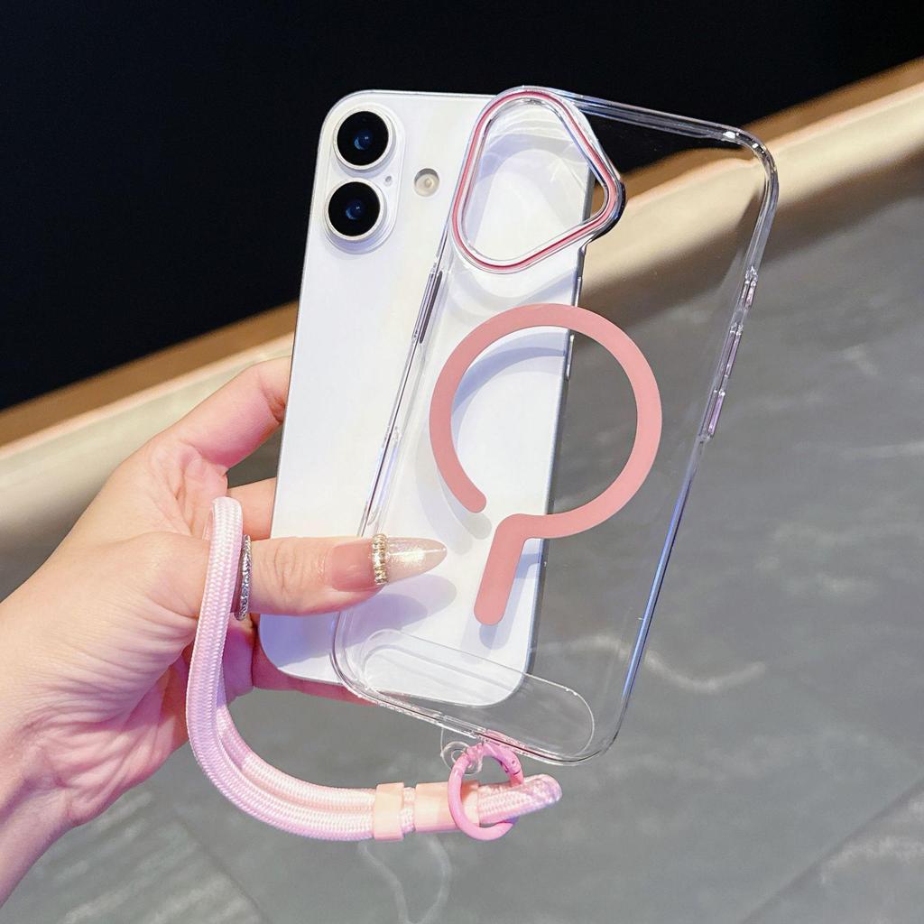 Магнитный чехол высокой прозрачности с регулируемым ремешком для Apple 17PROMAX - Рамка для объектива с эффектом «капающего масла», Совместим с моделями 16 и модными 12