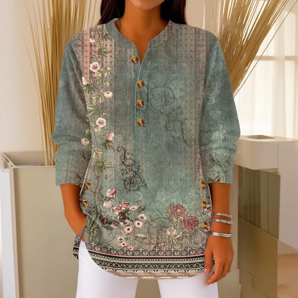 Женский модный пуловер с длинными рукавами и рождественским принтом, с воротником на пуговицах