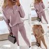 2 Pcs/Set Women Top Pants Suit Round Neck Long Sleeves Solid Color Blouse Elastic Waist Slim Fit Trousers Daily Wear Sport Outfit