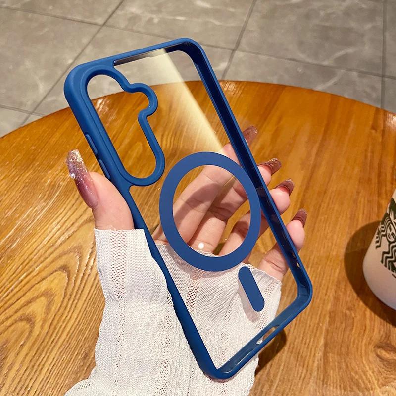 For Wireless Charge Case for Samsung Galaxy S26 Ultra S2 FE S22 S23Plus S24Ultra Clear Shockproof Magnetic Bumper Cover