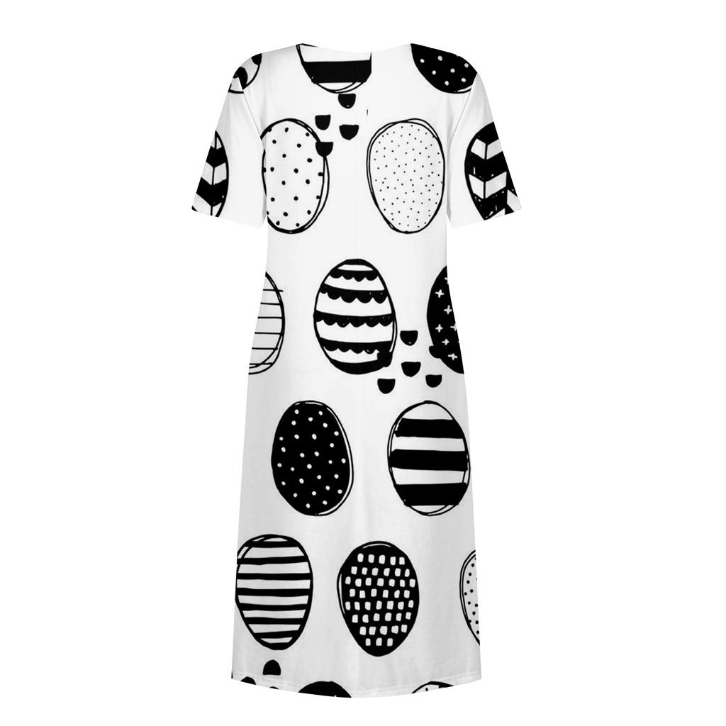 Женское летнее повседневное модное пасхальное платье с коротким рукавом и карманом с круглым вырезом