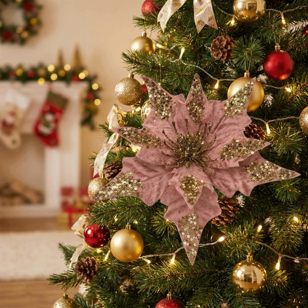 Realistic Artificial Christmas Flower Flannel Xmas Poinsettia Ornament  Holiday