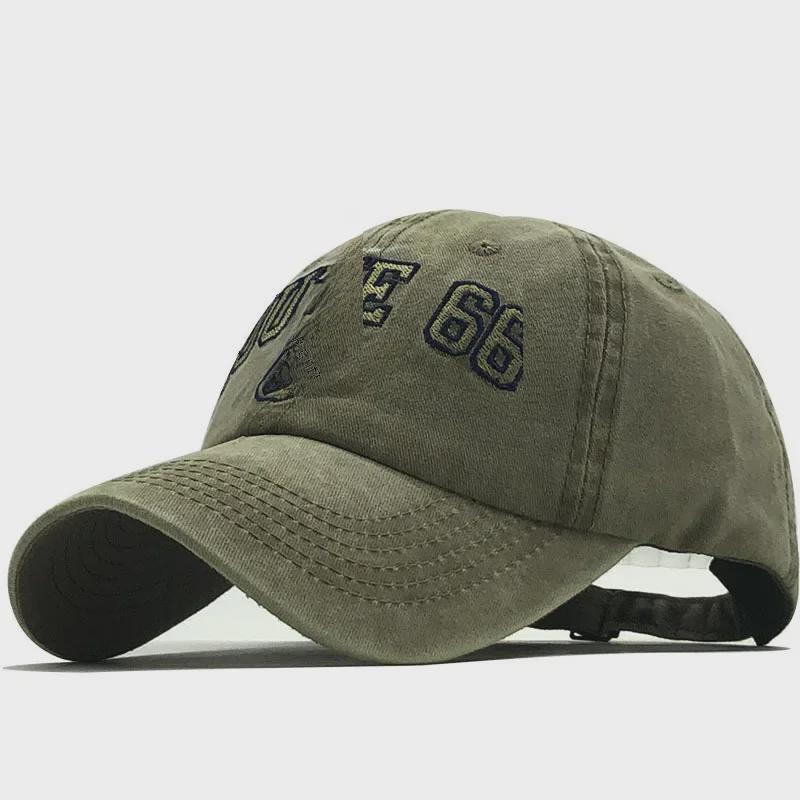 Summer Pure Cotton Old Washed Baseball Cap with Route 66 Embroidery - European and American Style Sun Hat