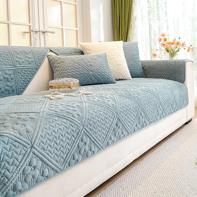 Утолщенный чехол для дивана с цветочным узором, универсальная мягкая бархатная подушка для дивана, нескользящий коврик для диванного полотенца для гостиной, четыре сезона, 1 шт.