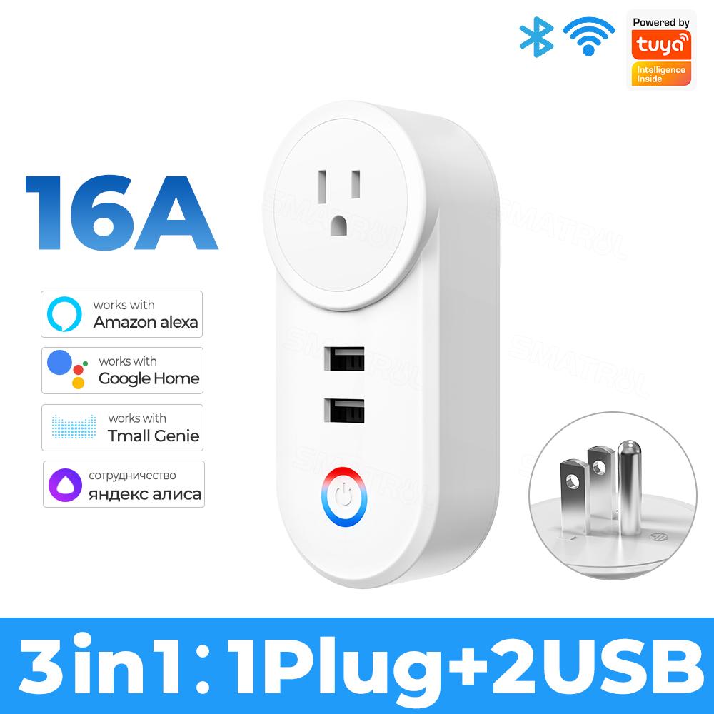 Tuya Wi-Fi Smart Usb розетка Us Plug 16a адаптер для зарядки голосового синхронизации приложение Smart Life электрическое для Google Home Alexa