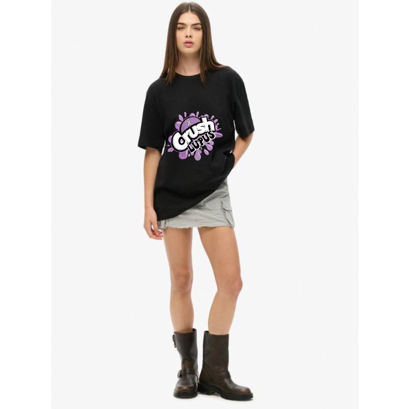 Oversize Women's Short-Sleeve T-Shirt with Pink-Purple Graffiti-Style "Crush Lupus" Lupus Awareness Ribbon Print