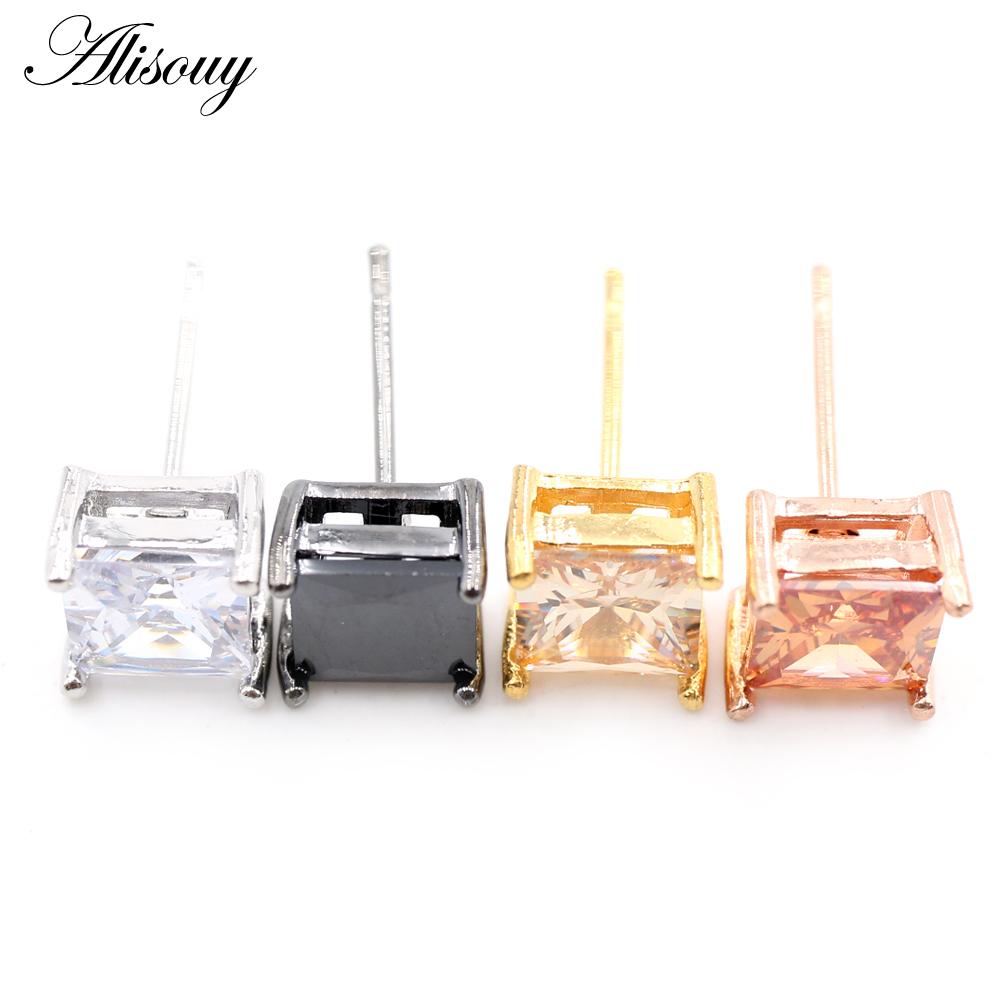 Alisouy 2 шт. квадратный кубический цирконий CZ кристалл из нержавеющей стали для женщин и девочек серьги-гвоздики в форме спирали пирсинг модные ювелирные изделия