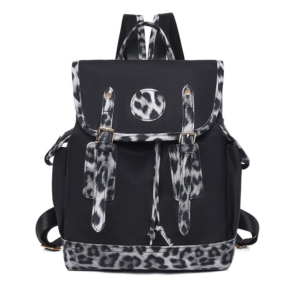 Women's Leopard Print Backpack Oxford Color Contrast Large Capacity Schoolbag Lightweight Shoulder Bag Travel Backpack