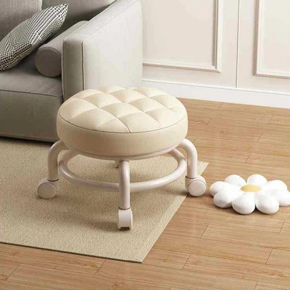 Waterproof Round Stool With Wheels 360 Degree Rotating Rolling Pulley Chair Fitness