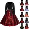 Women's Fashion V-Neck Relaxed-Fit Christmas Print Long-Sleeved Dress