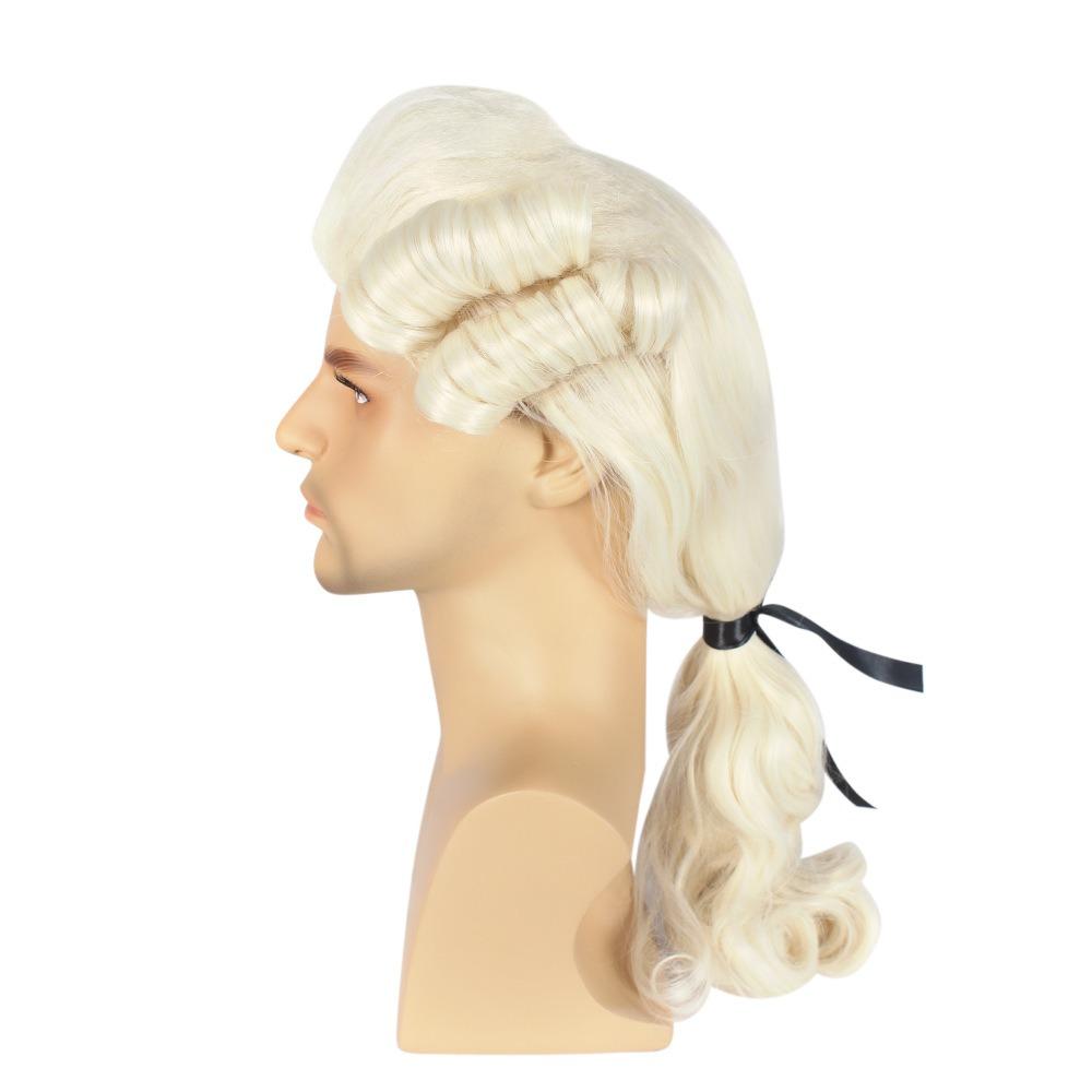 Historical Lawyer Judge Wig Deluxe Men Costume Wigs Baroque Cosplay Curly Wig Costume Party