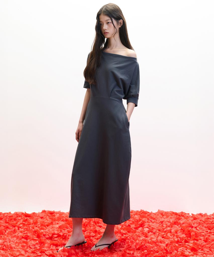 Hawaii Ha Kim [Atelier] Offset Jersey Dress_Dark Gray