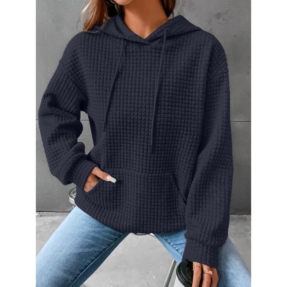 Женская толстовка с капюшоном, весенне-осенний стиль, вафельная, модная, красивая, однотонная, с капюшоном, на шнурке, свободная толстовка