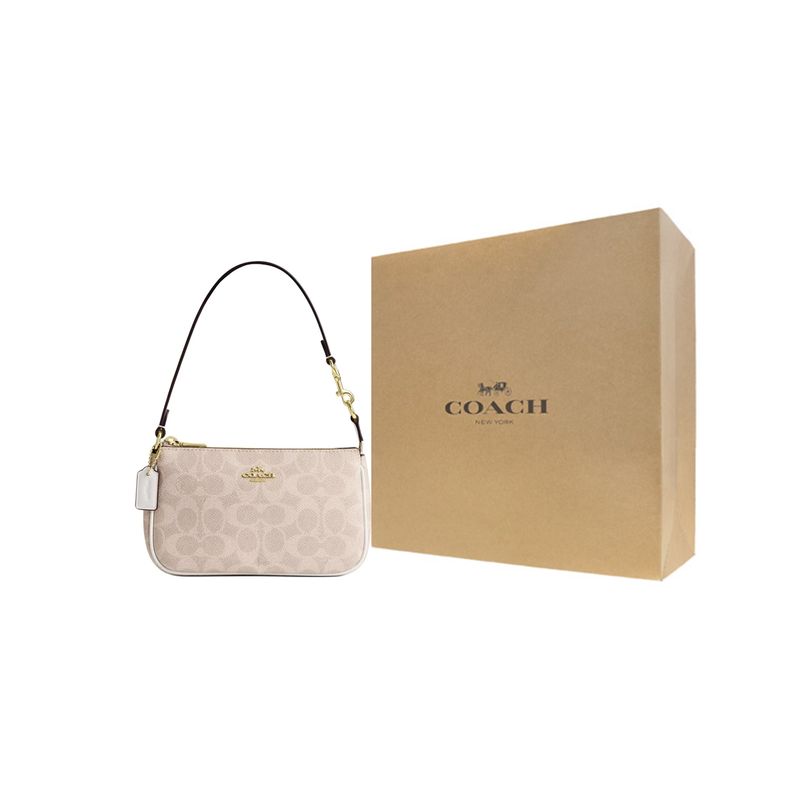 Coach Nolita 19 Классическая сумка-тоут через плечо из покрытого холста с принтом монограммы, на молнии, маленькая женская сумка, цвет Песок Меловой Белый CW426-IMXDM