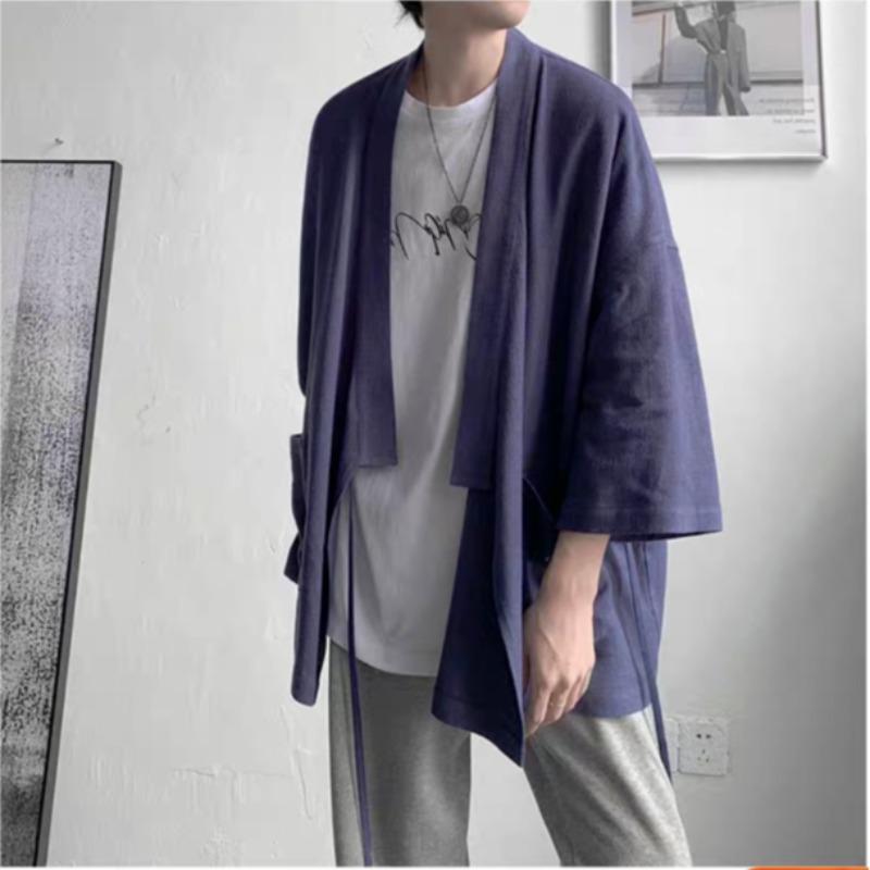 Мужской летний кардиган с коротким рукавом, пончо, кардиган большого размера, свободный, с коротким рукавом