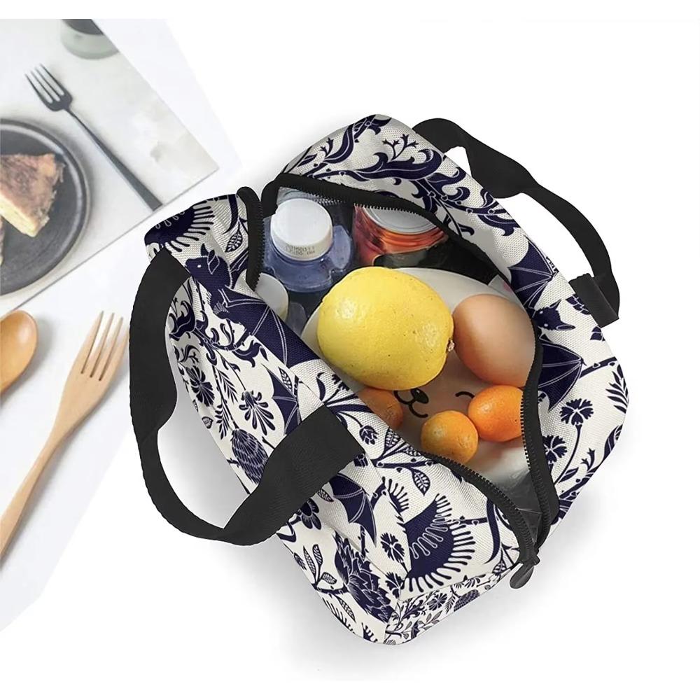 Halloween Bat Flower Lunch Bag Insulated Tote Cooler for Women Lunch Box Bags Reusable Cute Halloween Bat Flower with Container