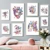 Watercolor Floral Anatomy Posters And Print Physiology Syringe Stethoscope Heart Lung Wall Art Canvas Painting Indoor Room Decor